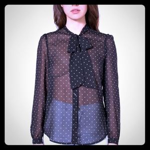 Bow-tie neck chiffon, long sleeve blouse